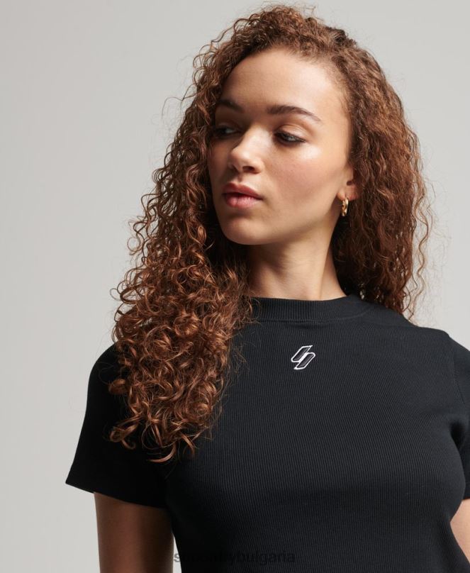 Superdry облекло N00H6222 черен Жени вталена тениска от органичен памук