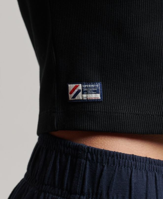 Superdry облекло N00H6222 черен Жени вталена тениска от органичен памук