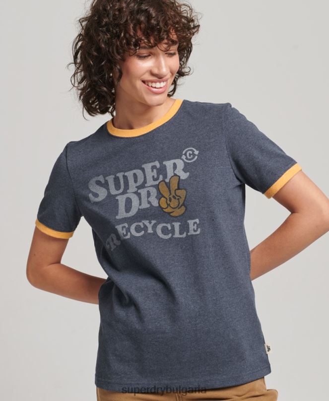 Superdry облекло N00H6224 военноморски флот Жени рециклирана тениска на звънене