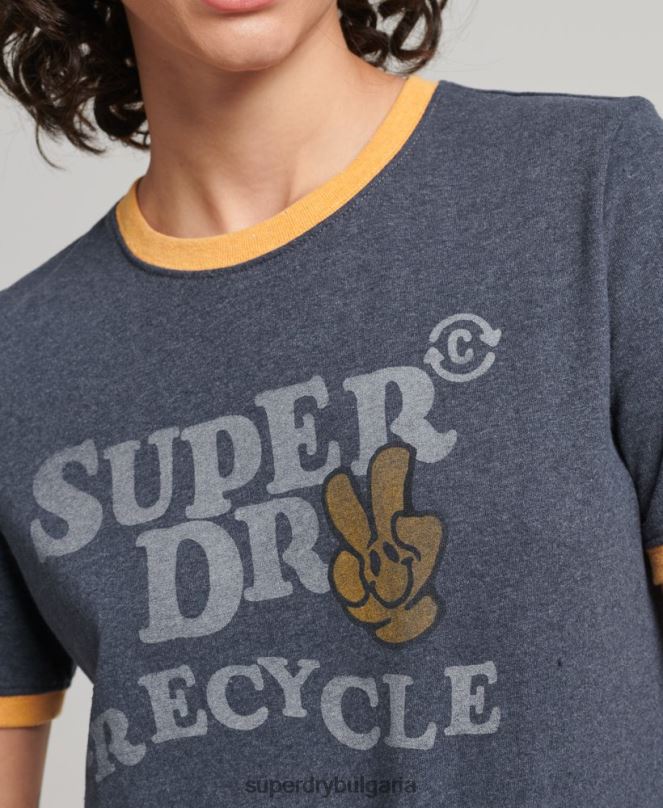 Superdry облекло N00H6224 военноморски флот Жени рециклирана тениска на звънене
