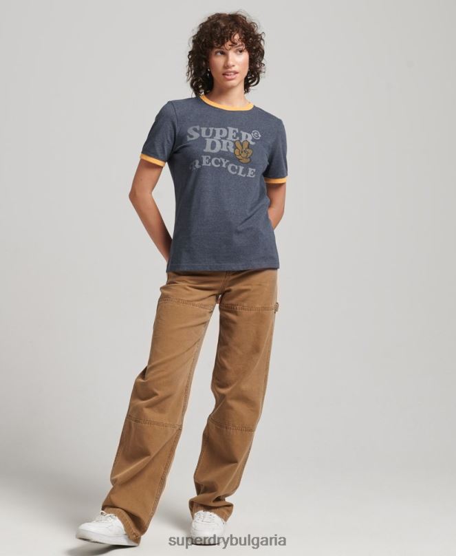 Superdry облекло N00H6224 военноморски флот Жени рециклирана тениска на звънене