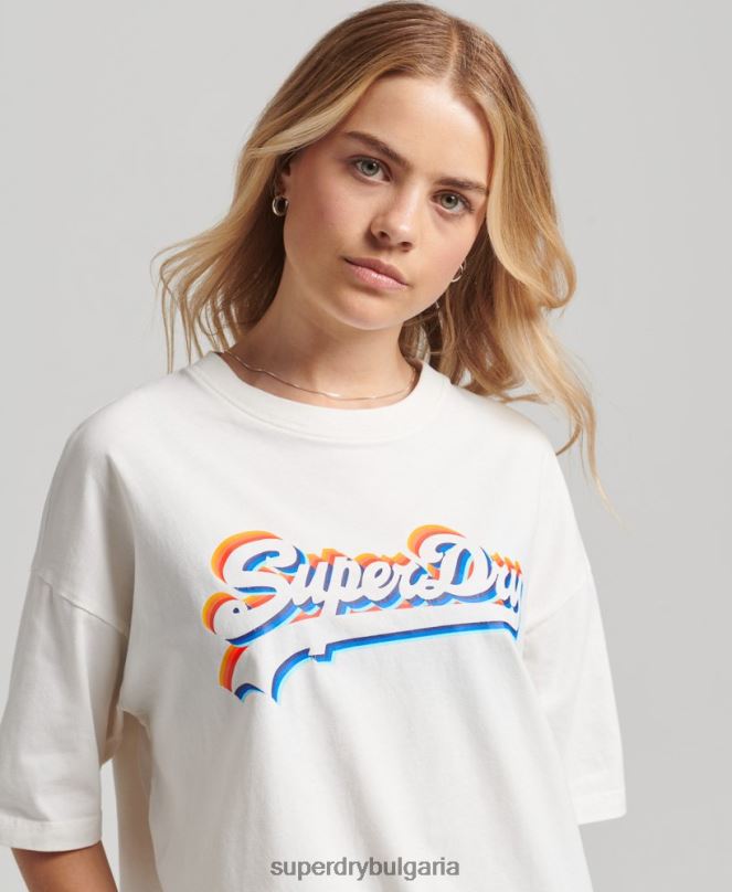 Superdry облекло N00H6226 бяло Жени тениска тип дъга с ретро лого