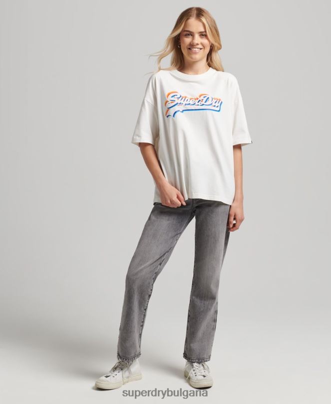 Superdry облекло N00H6226 бяло Жени тениска тип дъга с ретро лого