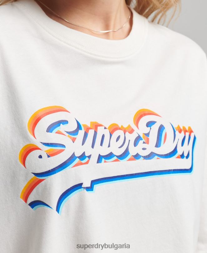 Superdry облекло N00H6226 бяло Жени тениска тип дъга с ретро лого