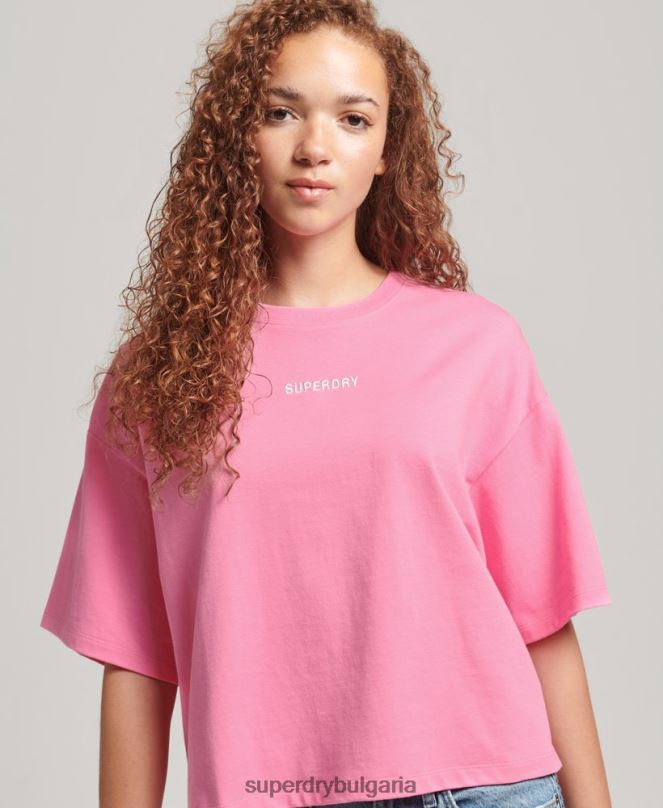 Superdry облекло N00H6227 розово Жени квадратна тениска с бродирано микро лого