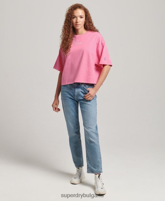 Superdry облекло N00H6227 розово Жени квадратна тениска с бродирано микро лого