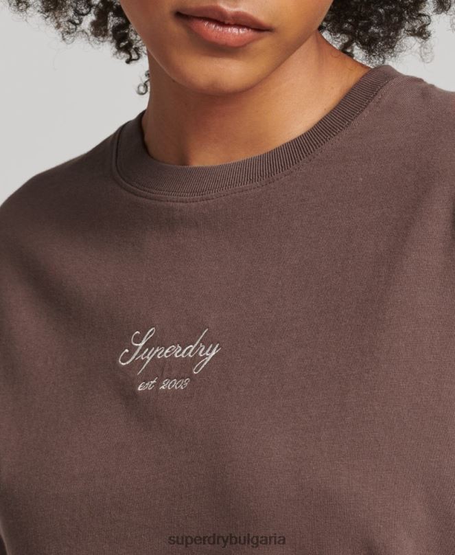Superdry облекло N00H6229 кафяво Жени наследствена бродирана тениска с кутии