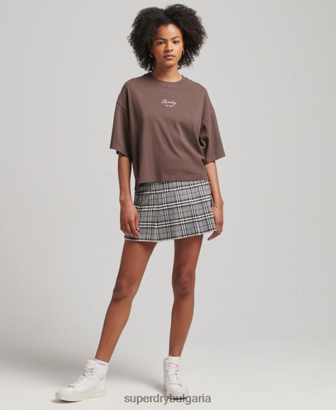 Superdry облекло N00H6229 кафяво Жени наследствена бродирана тениска с кутии