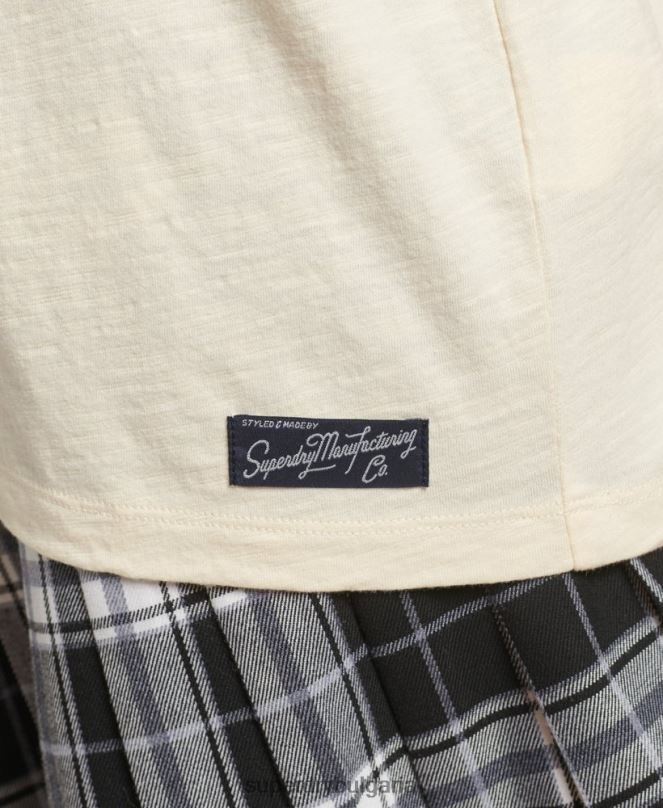 Superdry облекло N00H6230 сметана Жени Свободна тениска с лого на 90-те