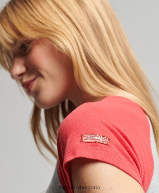 Superdry облекло N00H6231 червен Жени ретро бейзболна малка тениска от органичен памук