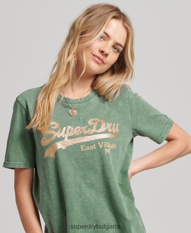Superdry облекло N00H6233 зелено Жени тениска с украсено графично лого