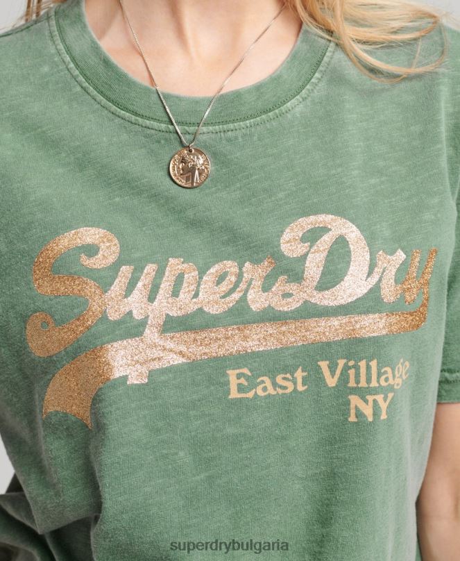 Superdry облекло N00H6233 зелено Жени тениска с украсено графично лого