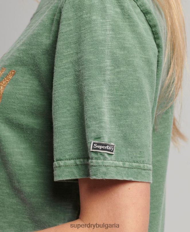 Superdry облекло N00H6233 зелено Жени тениска с украсено графично лого