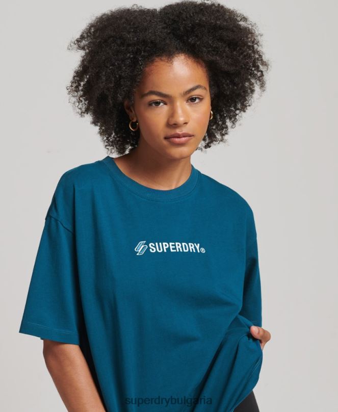 Superdry облекло N00H6234 син Жени широка тениска с апликация на лого