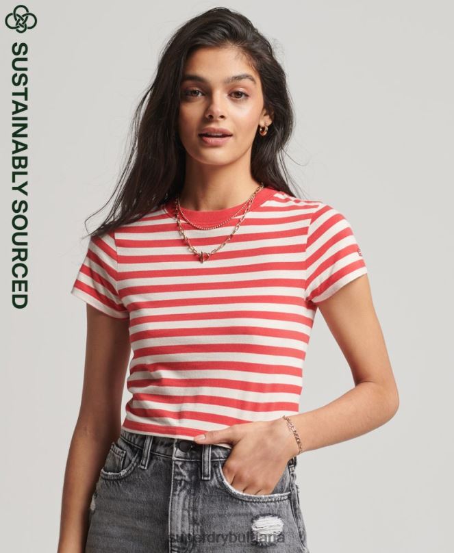 Superdry облекло N00H6235 червен Жени ретро тениска от органичен памук