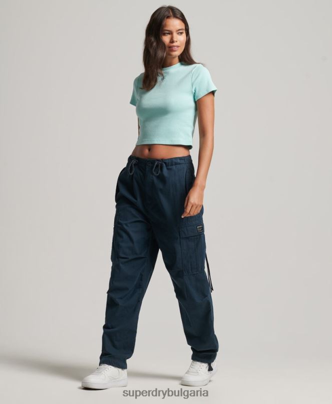 Superdry облекло N00H6236 син Жени кратка тениска с ребра