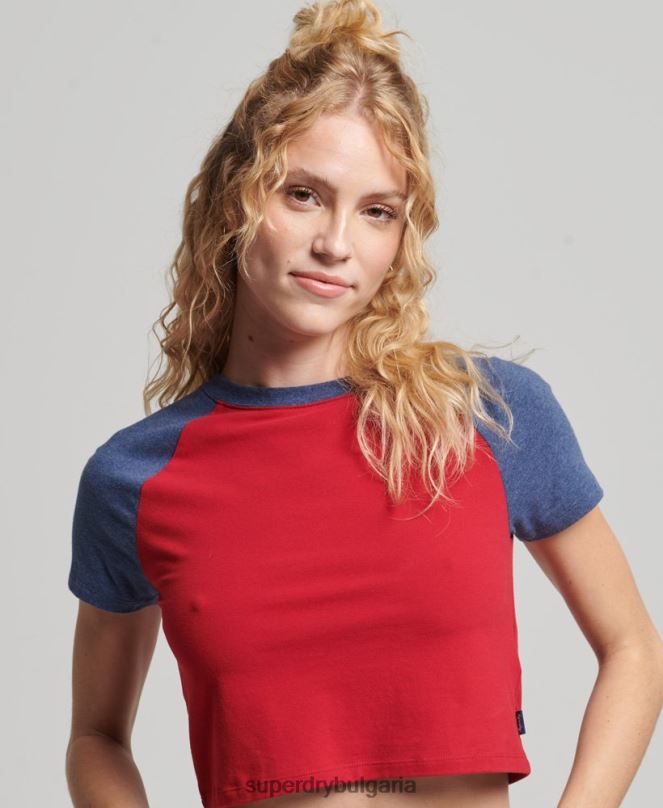 Superdry облекло N00H6238 военноморски флот Жени изрязана бейзболна тениска от органичен памук