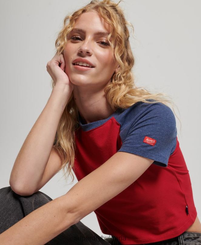 Superdry облекло N00H6238 военноморски флот Жени изрязана бейзболна тениска от органичен памук