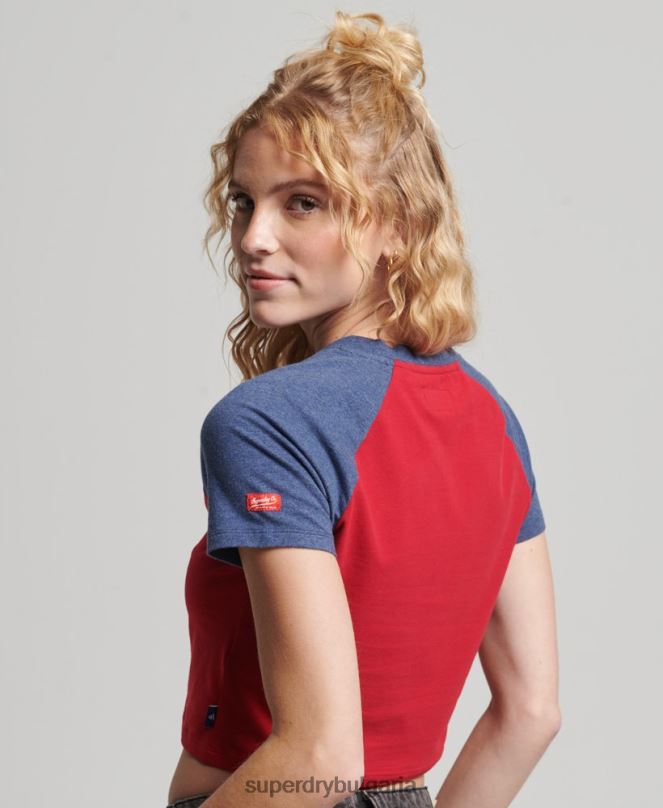 Superdry облекло N00H6238 военноморски флот Жени изрязана бейзболна тениска от органичен памук