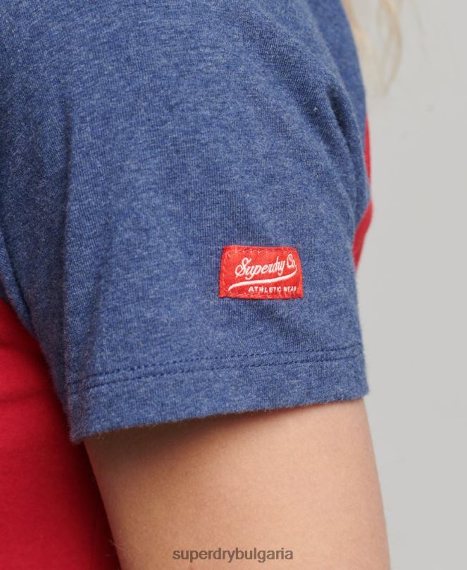 Superdry облекло N00H6238 военноморски флот Жени изрязана бейзболна тениска от органичен памук