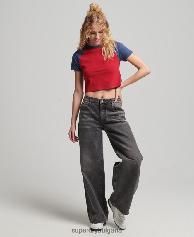 Superdry облекло N00H6238 военноморски флот Жени изрязана бейзболна тениска от органичен памук