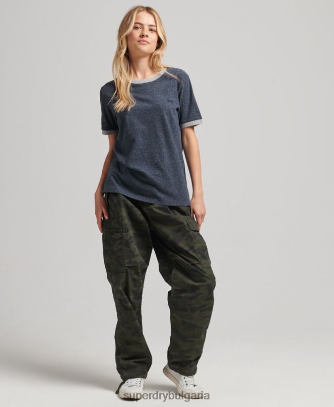Superdry облекло N00H6239 военноморски флот Жени ретро тениска с лого от органичен памук