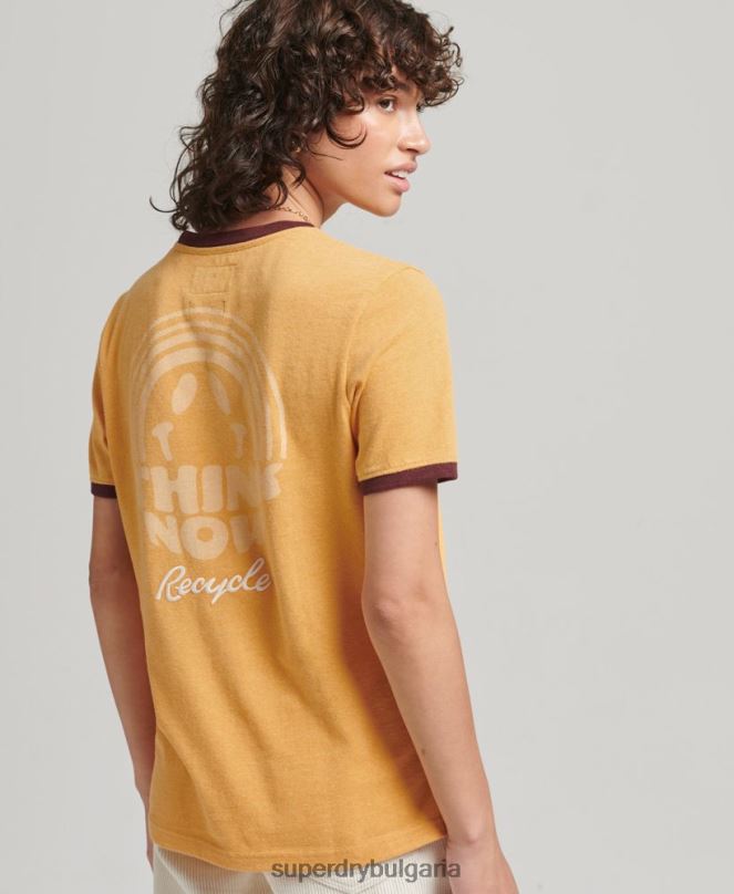 Superdry облекло N00H6241 жълто Жени рециклирана тениска на звънене