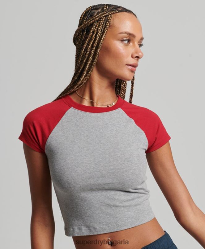 Superdry облекло N00H6246 сиво Жени изрязана бейзболна тениска от органичен памук