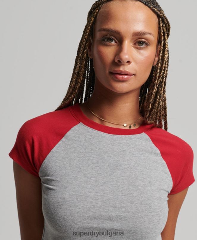Superdry облекло N00H6246 сиво Жени изрязана бейзболна тениска от органичен памук