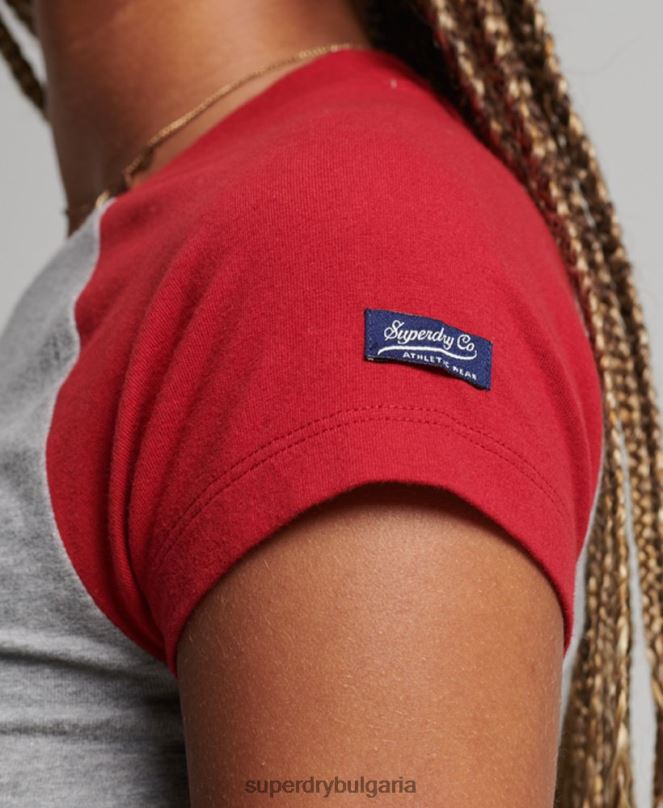 Superdry облекло N00H6246 сиво Жени изрязана бейзболна тениска от органичен памук