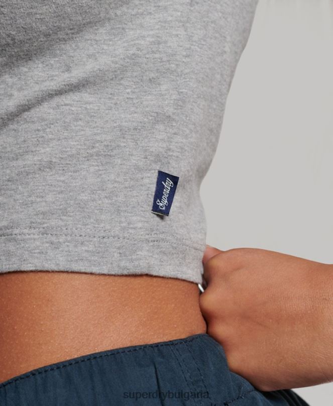 Superdry облекло N00H6246 сиво Жени изрязана бейзболна тениска от органичен памук