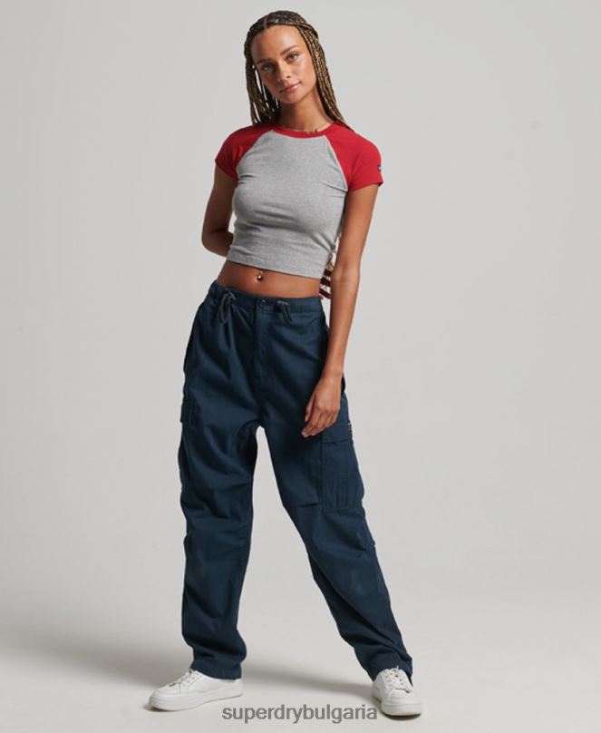 Superdry облекло N00H6246 сиво Жени изрязана бейзболна тениска от органичен памук