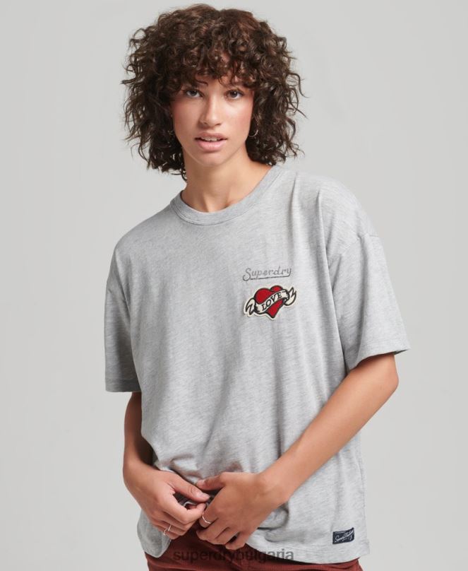 Superdry облекло N00H6247 сиво Жени Свободна тениска с лого на 90-те