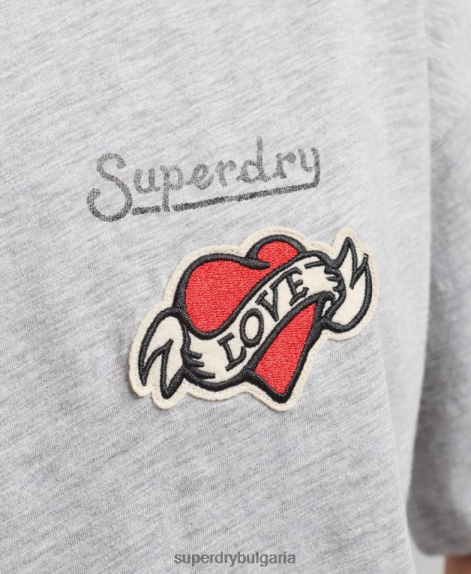 Superdry облекло N00H6247 сиво Жени Свободна тениска с лого на 90-те