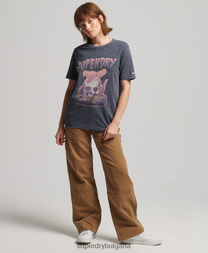 Superdry облекло N00H6248 черен Жени метална тениска с марка