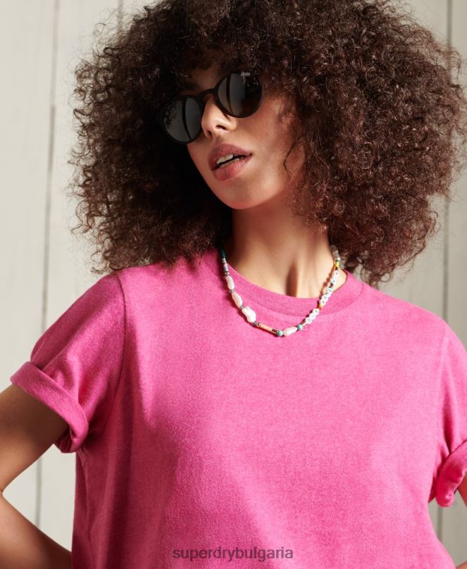 Superdry облекло N00H6249 розово Жени тениска от органичен памук