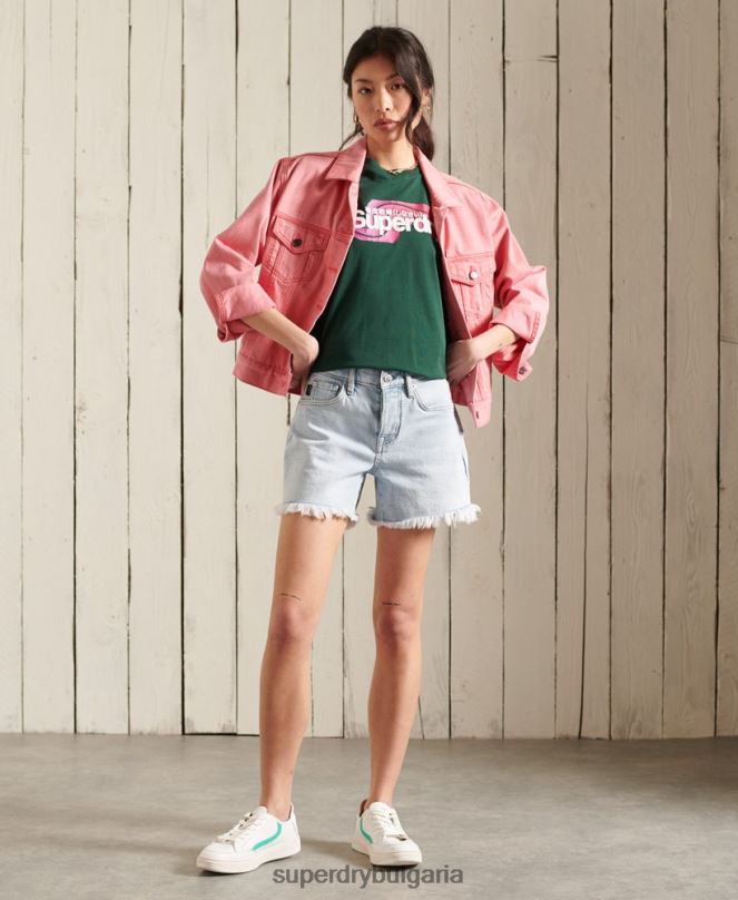 Superdry облекло N00H6253 тюркоаз Жени тениска cali с лого на Core