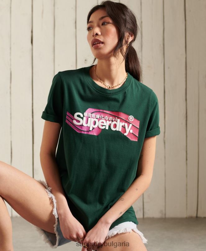 Superdry облекло N00H6253 тюркоаз Жени тениска cali с лого на Core
