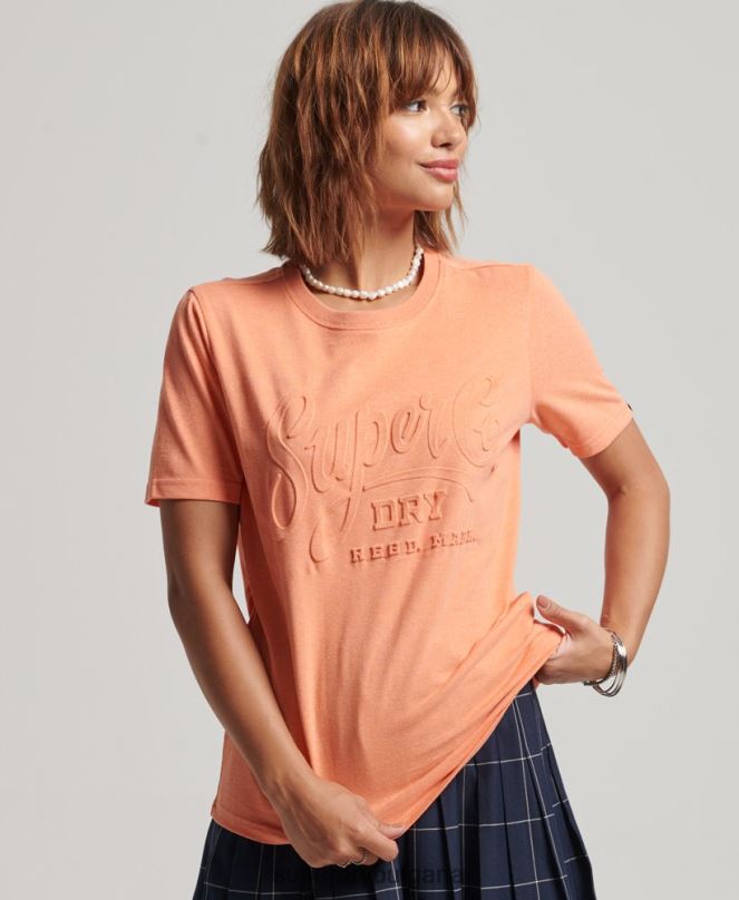 Superdry облекло N00H6257 оранжево Жени релефна тениска в стил сценарий