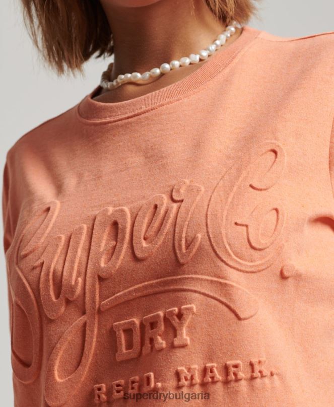 Superdry облекло N00H6257 оранжево Жени релефна тениска в стил сценарий