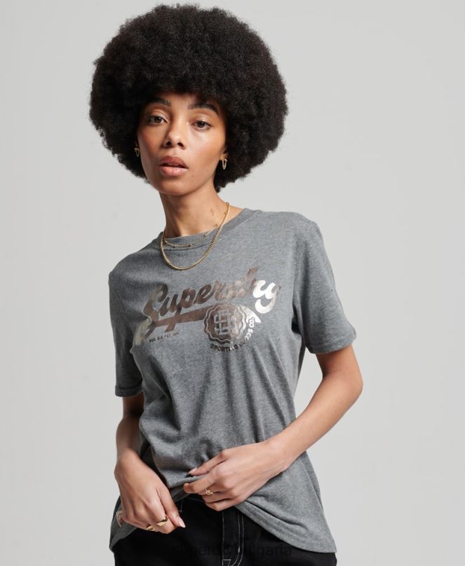 Superdry облекло N00H6258 сиво Жени колежанска тениска в винтидж стил