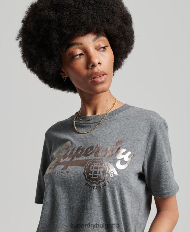 Superdry облекло N00H6258 сиво Жени колежанска тениска в винтидж стил