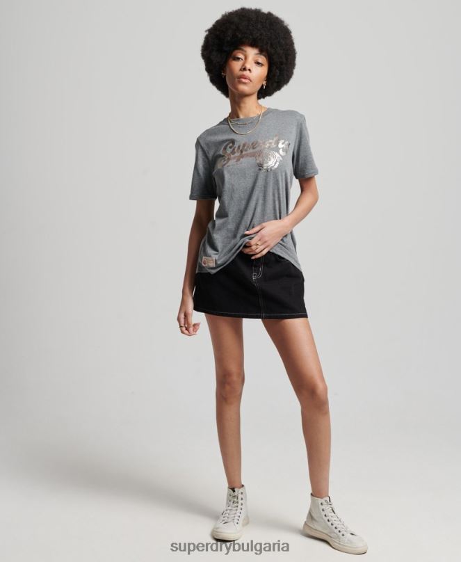 Superdry облекло N00H6258 сиво Жени колежанска тениска в винтидж стил