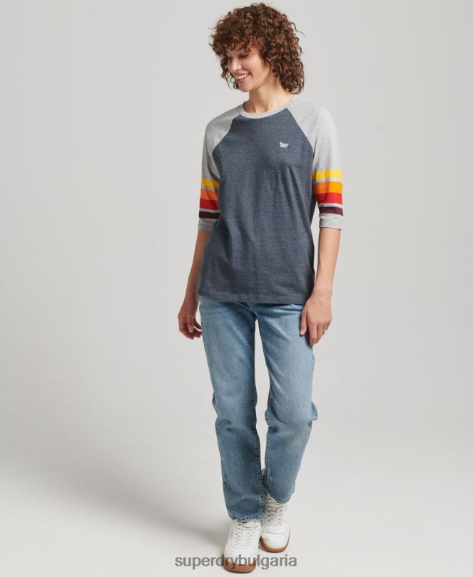 Superdry облекло N00H6260 военноморски флот Жени тениска raglan от органичен памук cali stripe 2.0