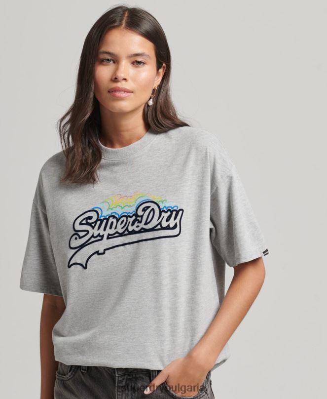 Superdry облекло N00H6261 сиво Жени тениска тип дъга с ретро лого