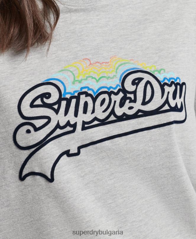 Superdry облекло N00H6261 сиво Жени тениска тип дъга с ретро лого