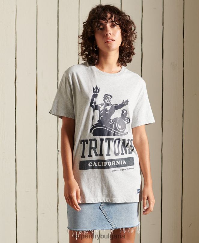 Superdry облекло N00H6262 сиво Жени широка колегиална държавна тениска