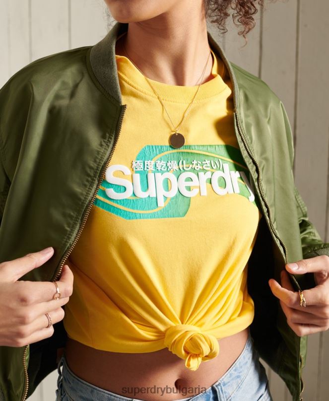 Superdry облекло N00H6263 жълто Жени тениска cali с лого на Core