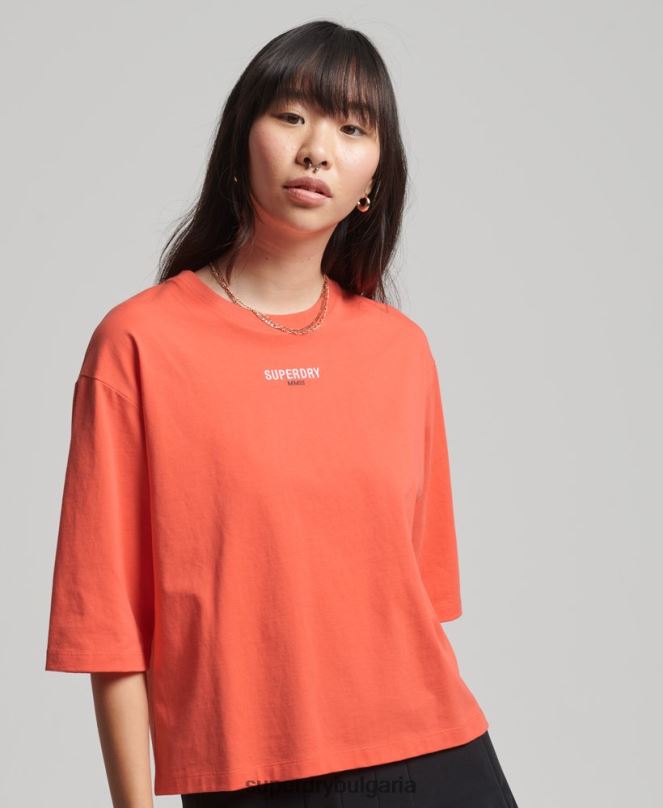 Superdry облекло N00H6264 корал Жени квадратна тениска с бродирано микро лого