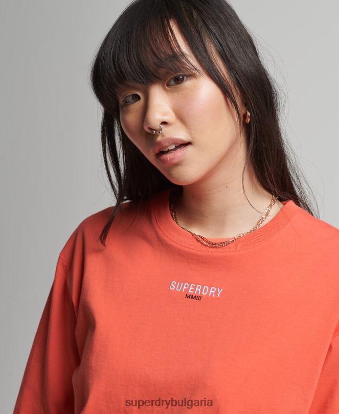 Superdry облекло N00H6264 корал Жени квадратна тениска с бродирано микро лого